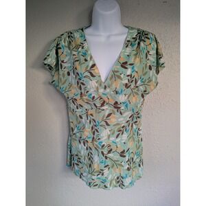 Y2K Babydoll Top Small Leaf Print Lightweight Semi‎ Sheer Geometric J Jill Artsy